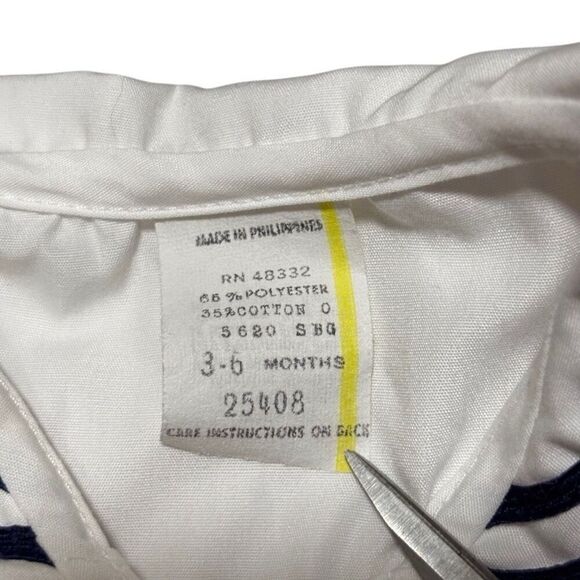 Retro Nautical Baby Dress - 3-6 Months - Caplet & Blue Trim - Picture 4 of 4
